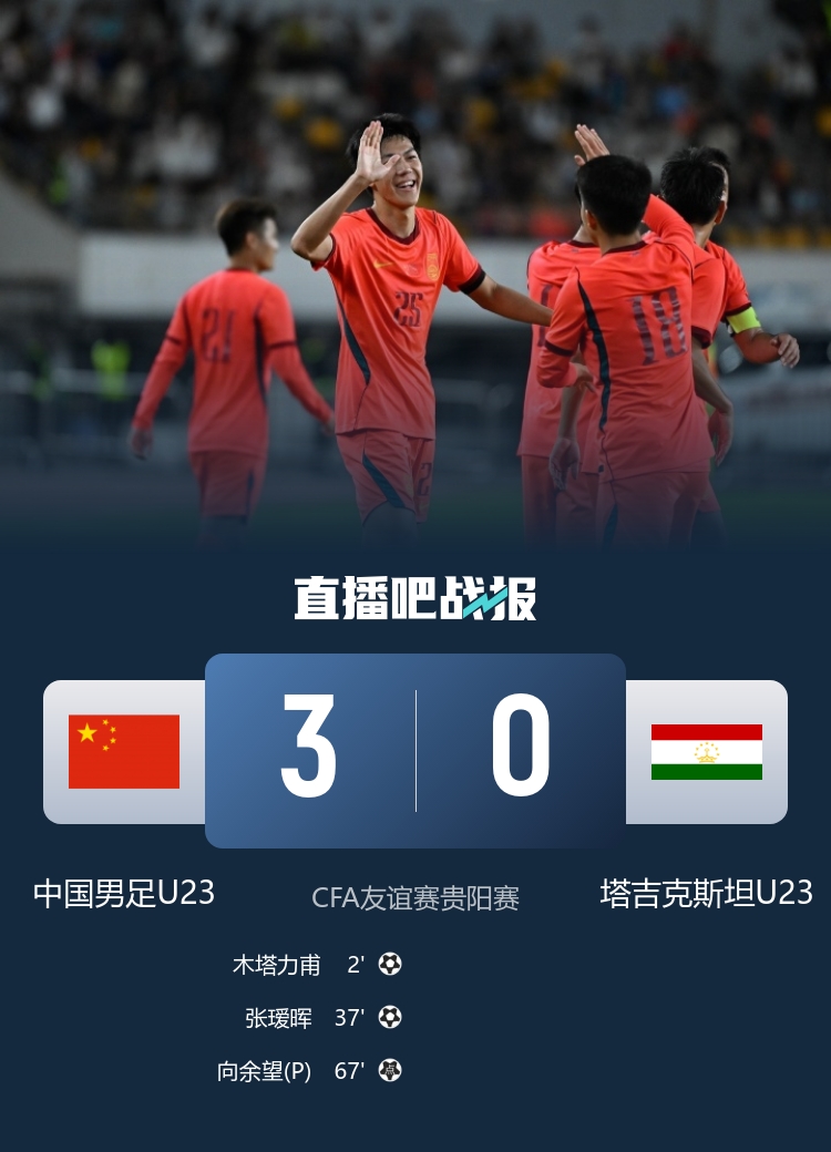 木塔力甫闪击+造点，U23国足3-0完胜塔吉克斯坦