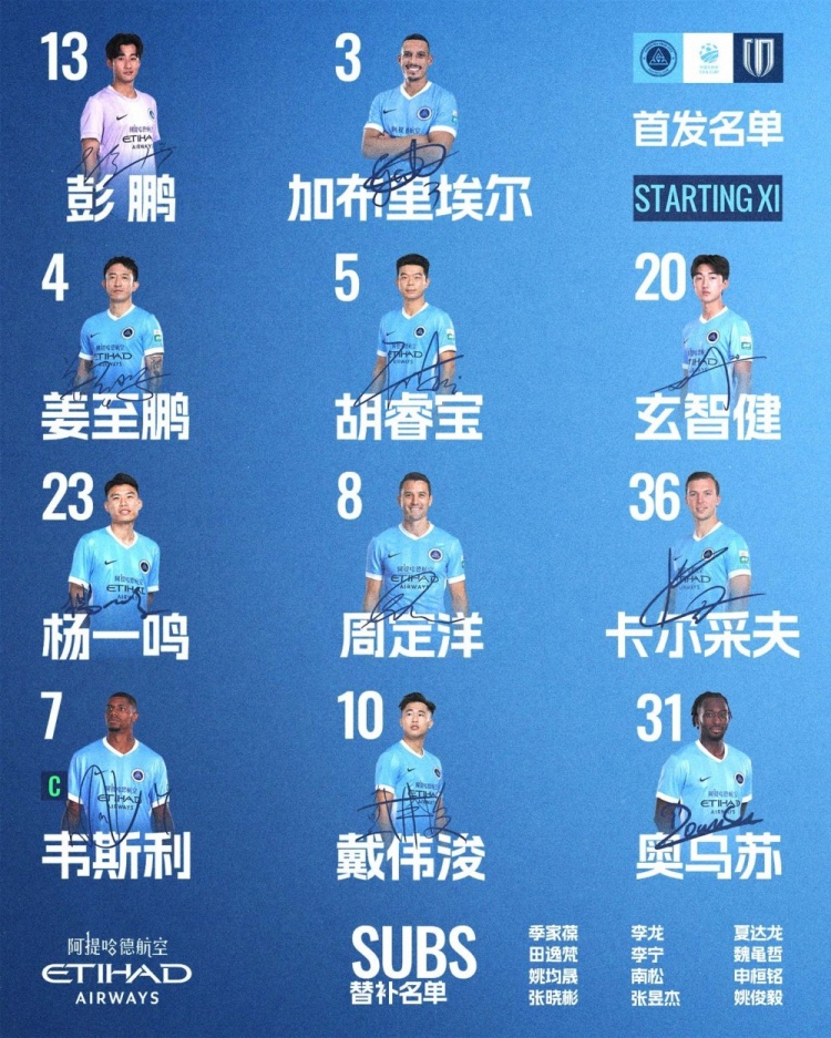 深圳新鹏城首发:戴伟浚领衔,韦斯利队长 深圳新鹏城首发:戴伟浚领衔,韦斯利队长