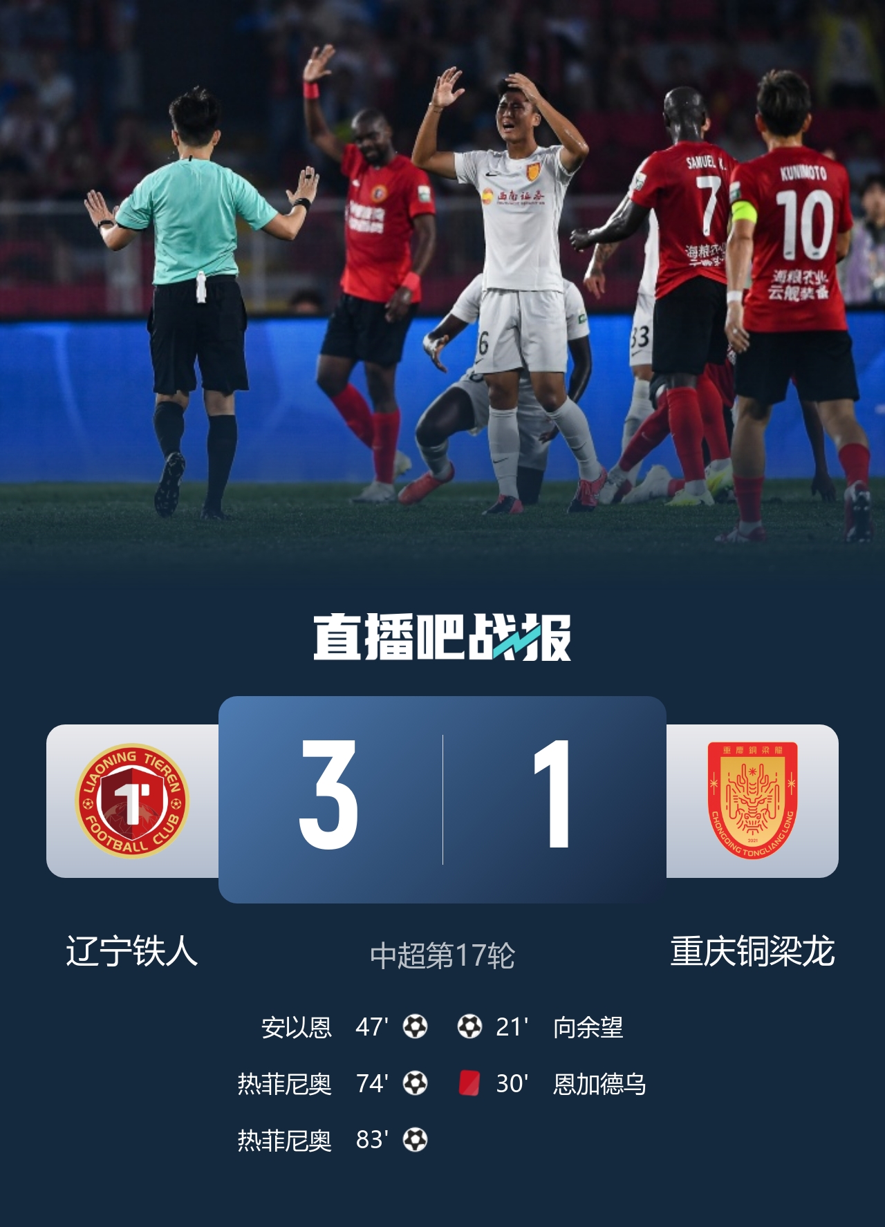 热菲尼奥梅开二度 辽宁3-1逆转十人重庆终结连败 热菲尼奥梅开二度 辽宁3-1逆转十人重庆终结连败